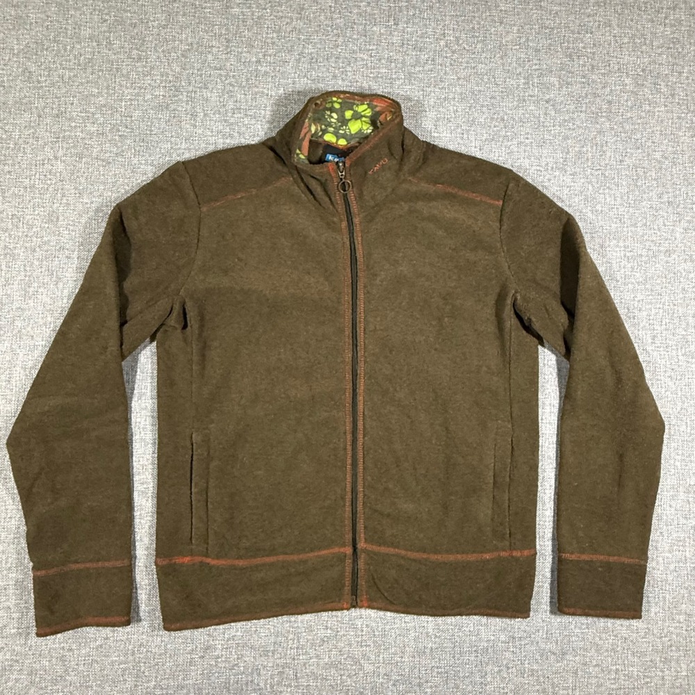 KAVU Full Zip Fleece Terry Jacket Womens M Brown Floral Gorpcore Hiking Outdoor